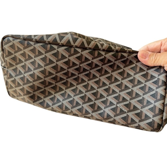 LANCASTER PARIS TOTE LG IKON COATED CANVAS FLORAL STITCHING ADJ STRAPS BROWN - Picture 6 of 11